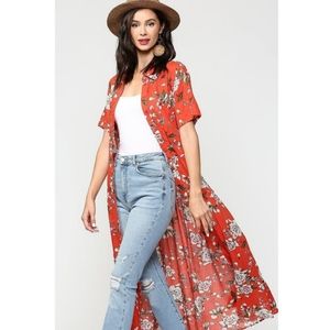 Blu Haven Orange Floral Boho Shirt Dress